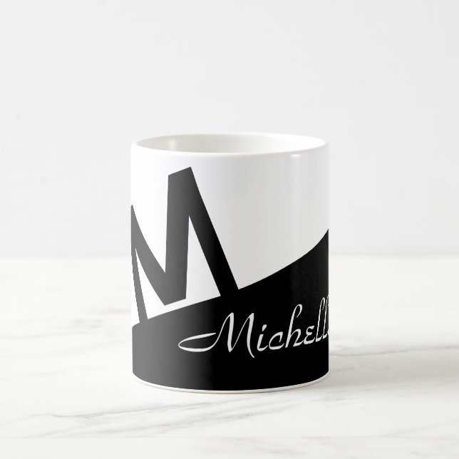 mit Monogramm Farbblock Schwarz/Weiß Kaffeetasse (Mittel)