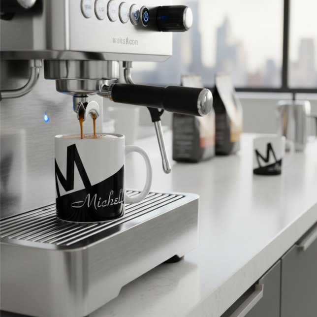 mit Monogramm Farbblock Schwarz/Weiß Kaffeetasse (Von Creator hochgeladen)