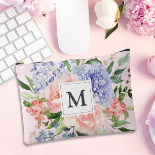Mit Monogramm Farbe Blau Rosa Frühling Blüte Zubehörtasche