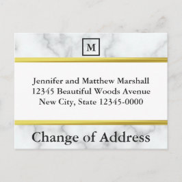 mit Monogramm Farbe in weißem Marmor - Adressenänd Ankündigungspostkarte