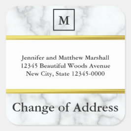 Mit Monogramm Farbe in weißem Marmor - Adressenänd Quadratischer Aufkleber