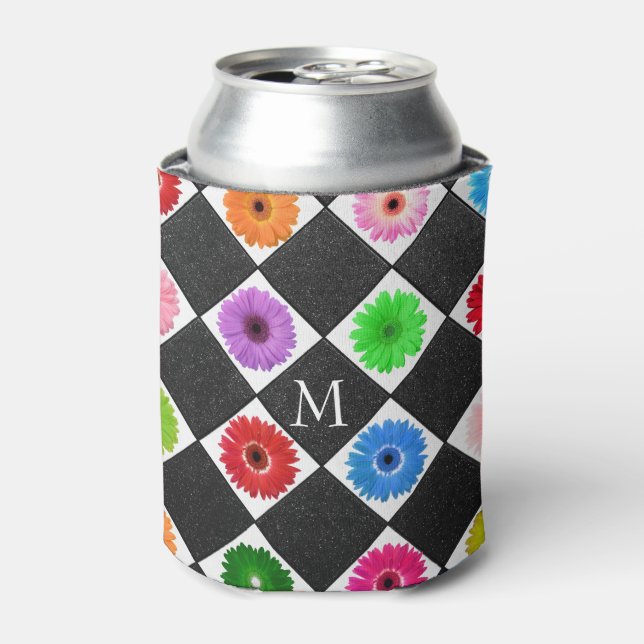 Mit Monogramm, farbiges Daisy-Muster Dosenkühler (Kanne Vorderseite)