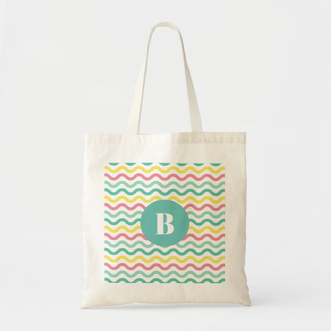 Mit Monogramm, farbiges Muster Tragetasche (Vorne)