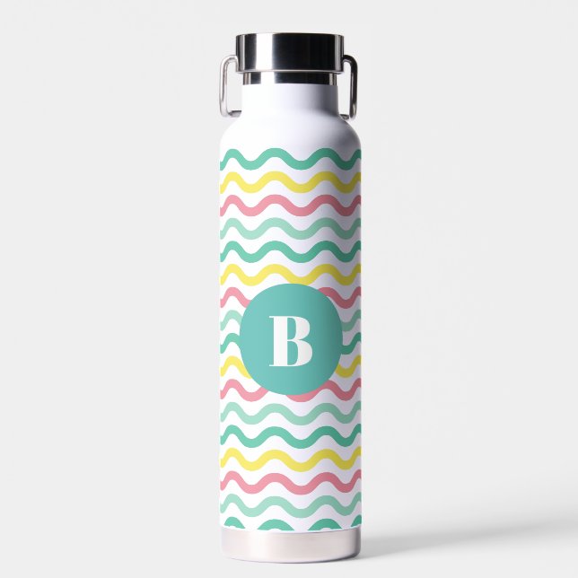 Mit Monogramm, farbiges Muster Trinkflasche (Vorne)