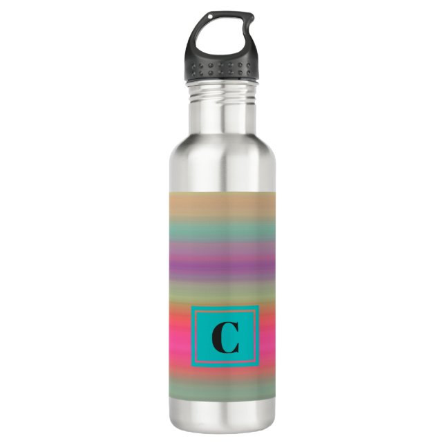 Mit Monogramm Farbstreifen Wasser Flasche Edelstahlflasche (Vorderseite)