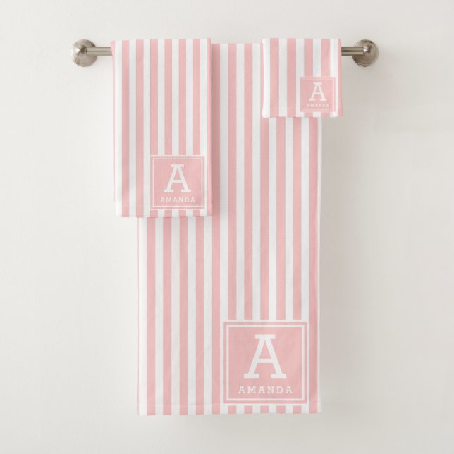 Mit Monogramm Farbtöne Rosa Cabana Streifen Badhandtuch Set (Insitu)