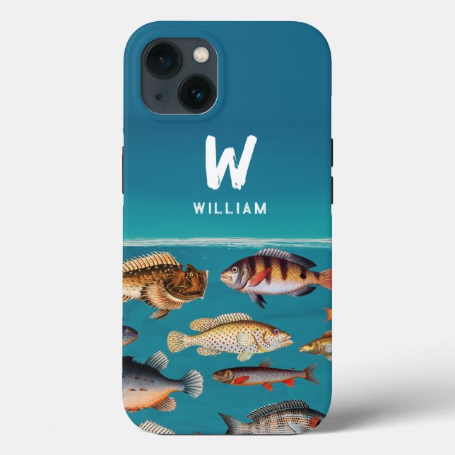 Mit Monogramm Fisch unter blauem Ozean Case-Mate iPhone Hülle (Rückseite)