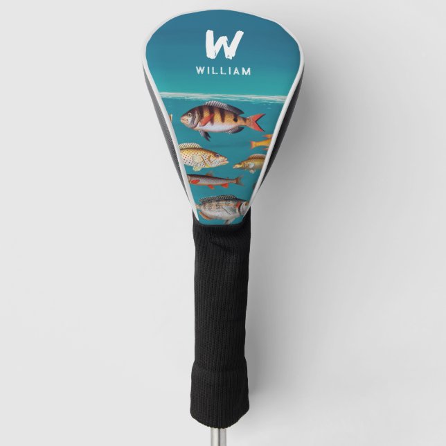 Mit Monogramm Fisch unter blauem Ozean Golf Headcover (Vorderseite)