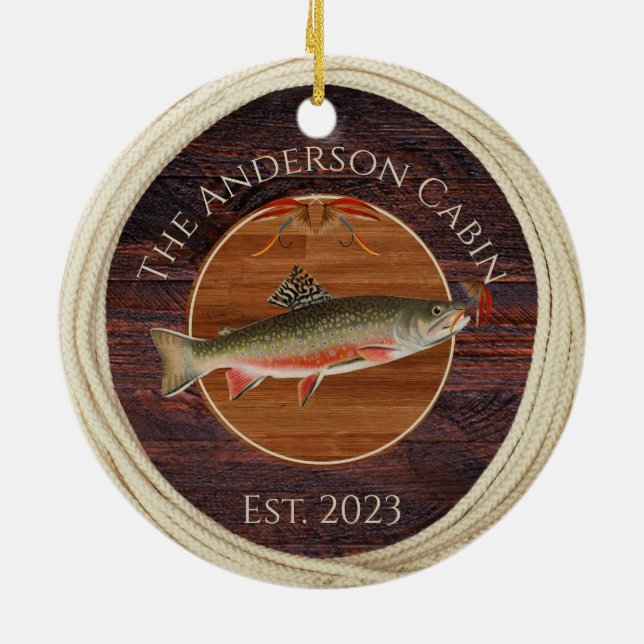 Mit Monogramm Fischer Fischen Forelle Keramik Ornament (Hinten)