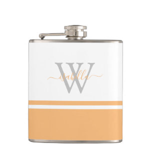 Mit Monogramm Flask Modern Script Peach Flachmann