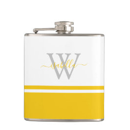Mit Monogramm Flask Modern Script Yellow Flachmann