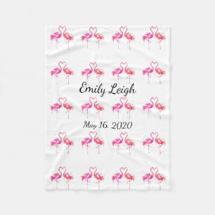 mit Monogramm Fleece Flamingo-Babydecke