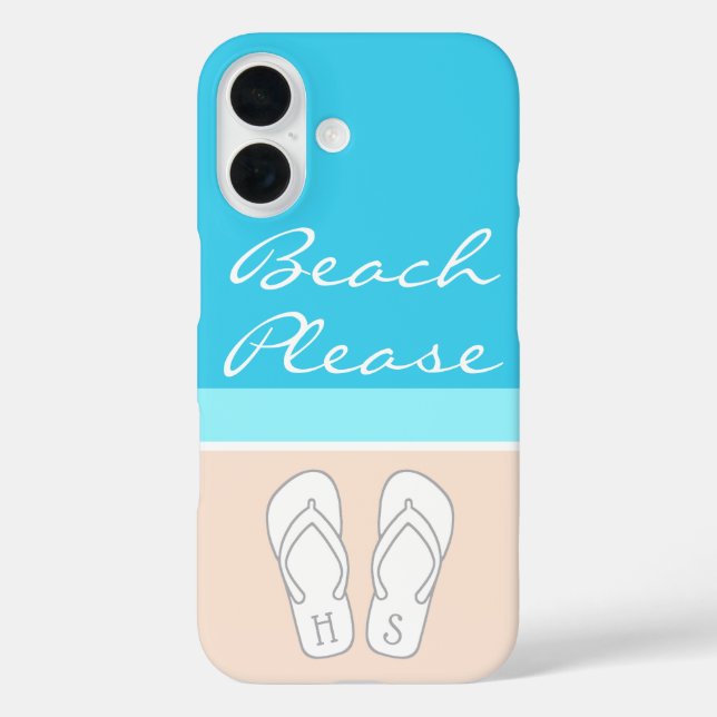 Mit Monogramm Flip Flops am Sandstrand iPhone 16 Hülle (Rückseite)