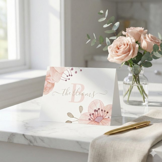 Mit Monogramm florale Hintergrundkarte Dankeskarte (This personalized watercolor floral card would make a wonderful bridal shower or wedding gift! )