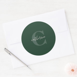 Mit Monogramm Forest Green Niedlich Girls Print Runder Aufkleber