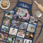 Mit Monogramm Foto Collage Grid Muster Navy Blue Schürze<br><div class="desc">Feiern Sie die Freuden von Familie und Freunden mit einer eleganten Collage Schürze für Fotos. Wenn Sie einen Hintergrund oder Text in anderen Farben als Blau, Weiß und Grau bevorzugen, lesen Sie die folgenden Anweisungen. (IMAGE PLACEMENT TIP: Eine einfache Möglichkeit, ein Foto genau so zu zentrieren, wie Sie es gewollt...</div>