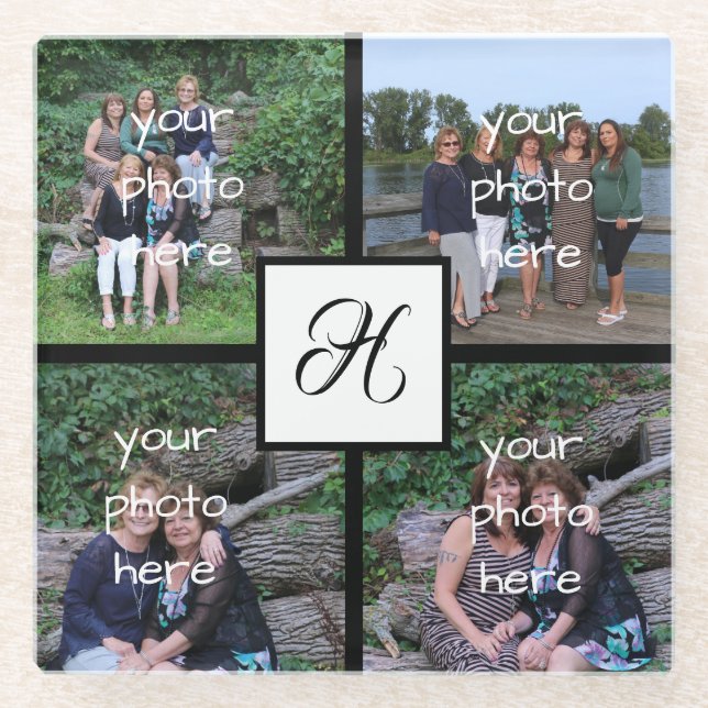 Mit Monogramm Foto Glasuntersetzer (Vorderseite)