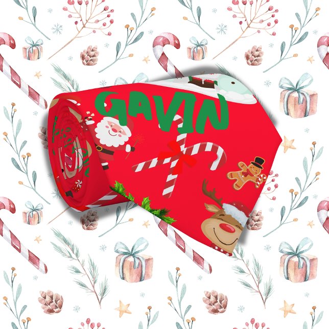 Mit Monogramm frohe Weihnachten auf rotem Hintergr Krawatte (Von Creator hochgeladen)