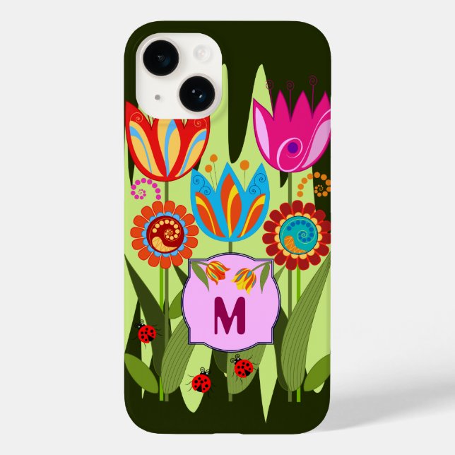 Mit Monogramm Frühling mit Tulpen Case-Mate iPhone 14 Hülle (Rückseite)