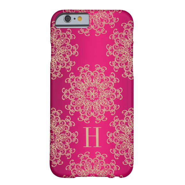 Mit Monogramm Fuchsien-und Goldexotisches Case-Mate iPhone Hülle (Rückseite)