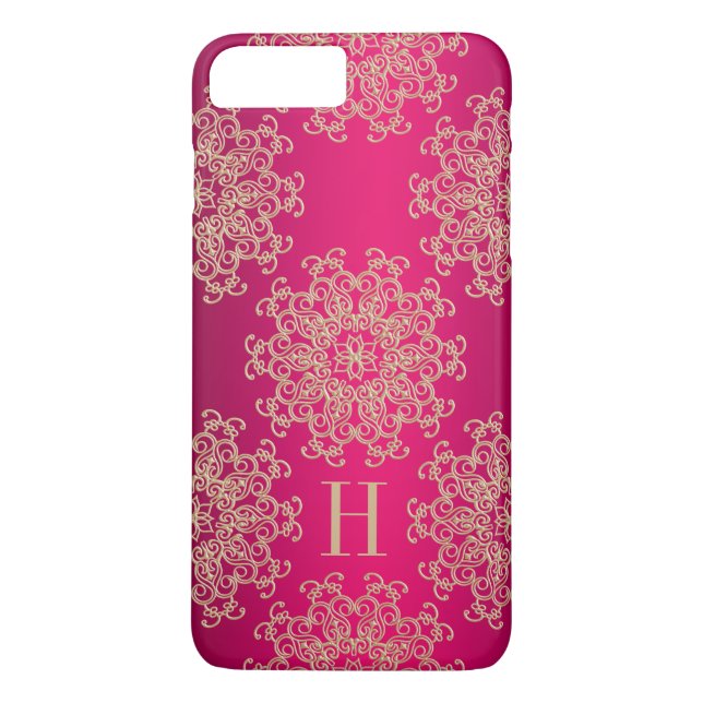 Mit Monogramm Fuchsien-und Goldexotisches Case-Mate iPhone Hülle (Rückseite)