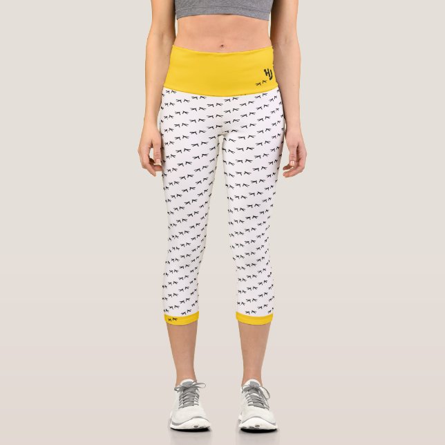 Mit Monogramm Funky Fun Chicken Sei verrückt! Capri Leggings (Vorderseite)