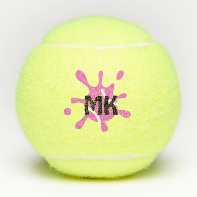 Mit Monogramm Funny Niedlich Platsch Pink Initiale Tennisbälle (Vorderseite)