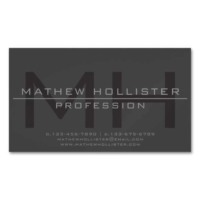 Mit Monogramm für Männer, grau Magnetische Visitenkarte (Vorderseite)