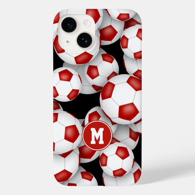 Mit Monogramm Fußbällchen für Rot-Weiß-Girls Case-Mate iPhone 14 Hülle (Rückseite)
