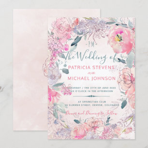 Mit Monogramm Garten Hochzeit in Rosa Einladung