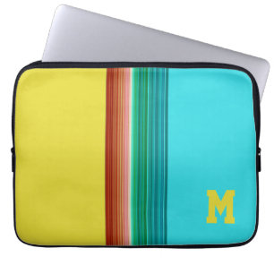 mit Monogramm-gelb-blaues Multicolor-Streifen Laptopschutzhülle
