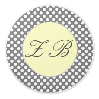 Mit Monogramm Gelb & Grau mit weißen Polka-Punkten Keramikknauf