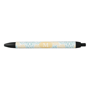 Mit Monogramm Gelb-und Aqua-Blumendamast Kugelschreiber