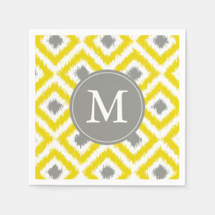 Mit Monogramm-Gelb- und Grau-Ikat-Diamantenmuster Serviette