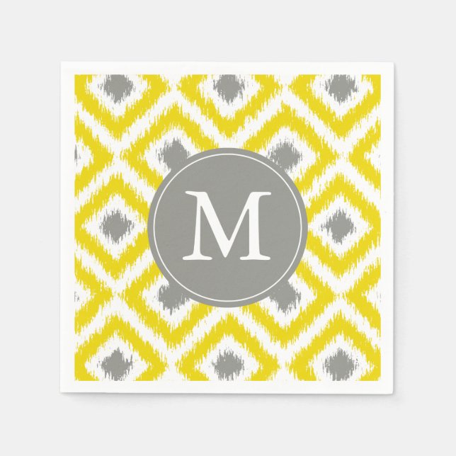 Mit Monogramm-Gelb- und Grau-Ikat-Diamantenmuster Serviette (Vorderseite)