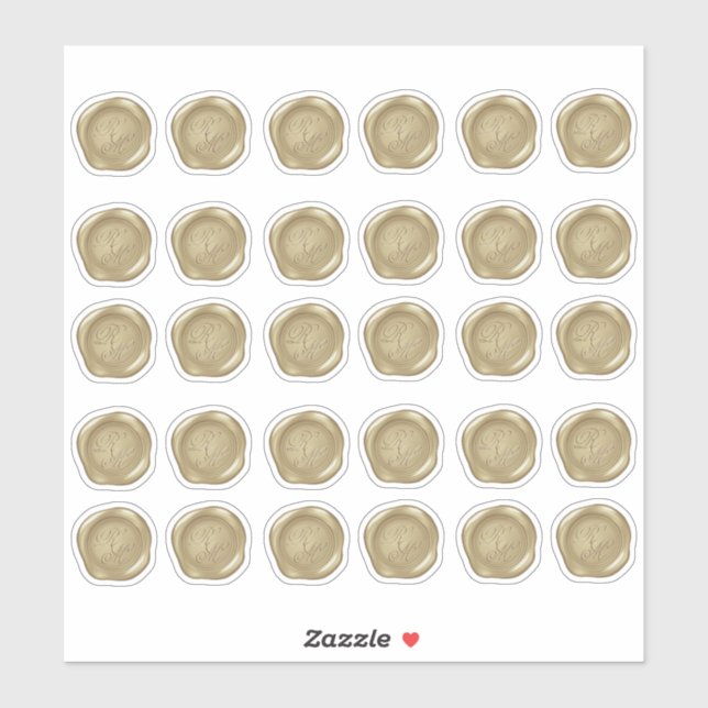 Mit Monogramm Gelbe Imitate Wachs Siegel Aufkleber (Blatt)