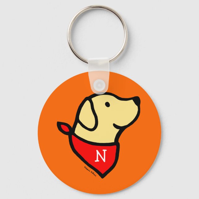 Mit Monogramm Gelbe Labrador & Scarf Cartoon Schlüsselanhänger (Vorderseite)