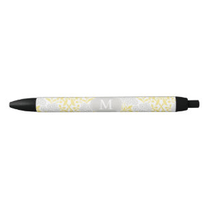Mit Monogramm gelber grauer Blumendamast Kugelschreiber
