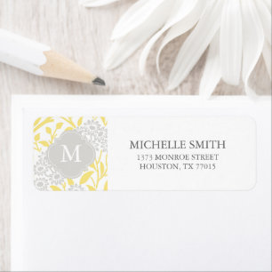 Mit Monogramm gelbes graues Blumendamast-Muster