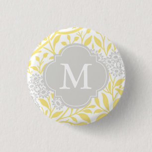 Mit Monogramm gelbes graues Blumenmuster Button