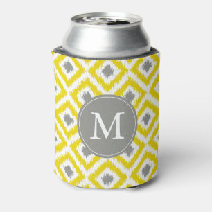 Mit Monogramm gelbes und graues Ikat Dosenkühler