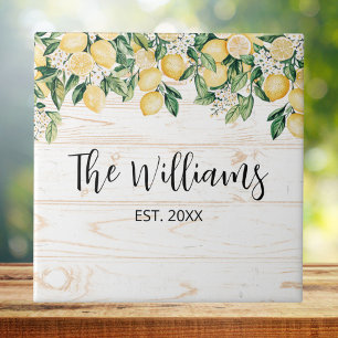 Mit Monogramm Gelbes Zitronenbaum Weißes Holz Fliese