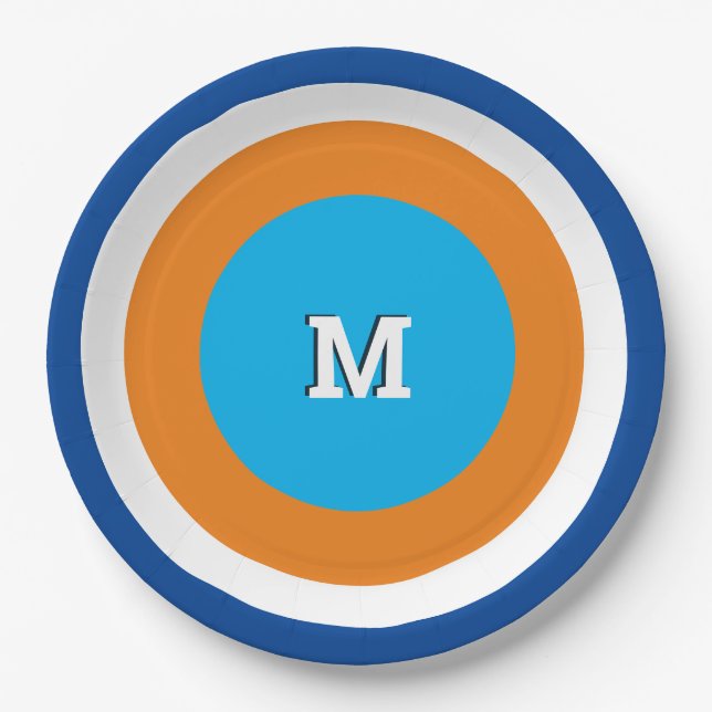 Mit Monogramm geometrische Lichtkreise Pappteller (Vorderseite)