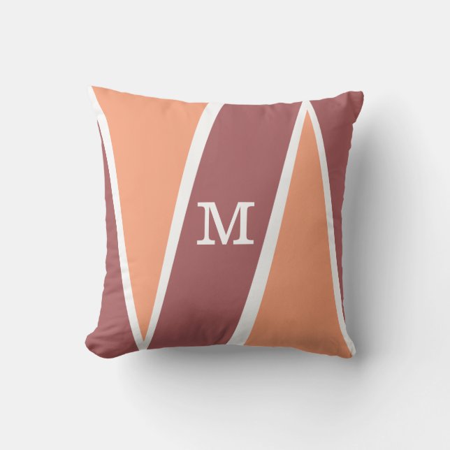 Mit Monogramm geometrische Muster-Orange Marsala Kissen (Vorderseite)