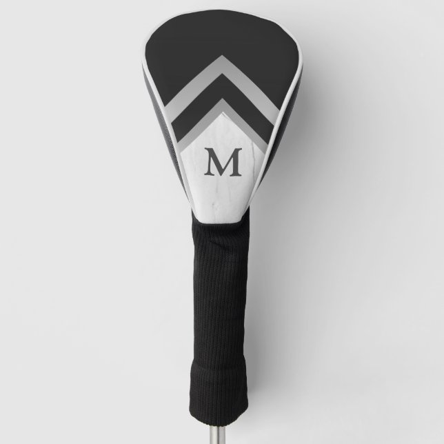 Mit Monogramm geometrischer Zickzack schwarzer Sil Golf Headcover (Vorderseite)