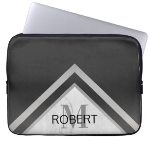 Mit Monogramm geometrischer Zickzack schwarzer Sil Laptopschutzhülle
