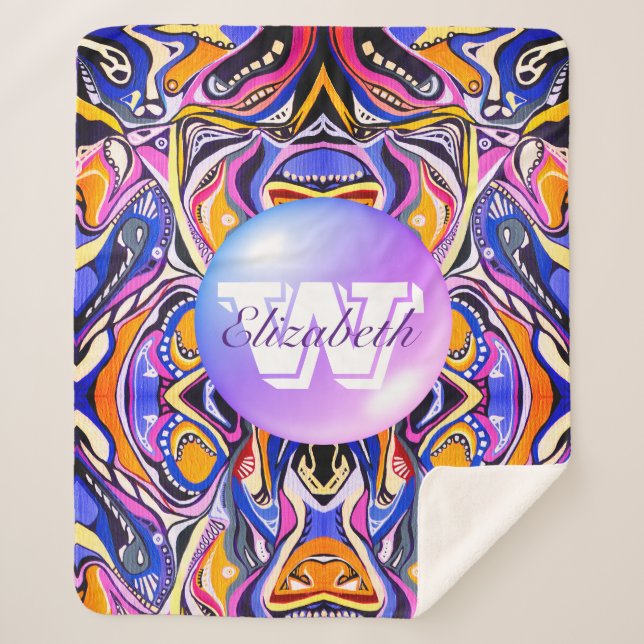 Mit Monogramm Geometrisches Artdeco Vivid Muster Sherpadecke (Vorderseite)