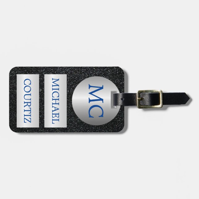 Mit Monogramm Gepäckmarke in Silber und Schwarz Gepäckanhänger (Vorderseite horizontal)