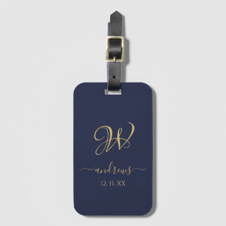 Mit Monogramm Gepäcktag in Edelmarineblau Gepäckanhänger
