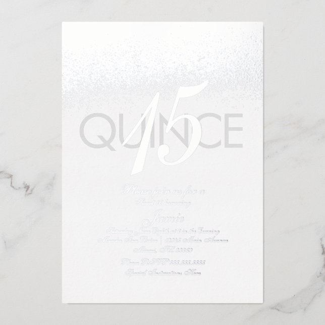 Mit Monogramm, geräuschgepresster Glitzer Silver Folieneinladung (Vorderseite)